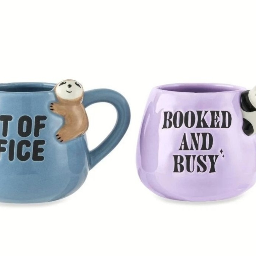 Thyme & Table 2 Pack Sloth Out of Office and Booked and Busy Panada Mugs 15.5oz